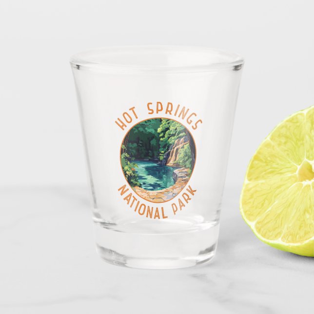 Hot Springs National Park Retro Distressed Circle Shot Glass (Front)