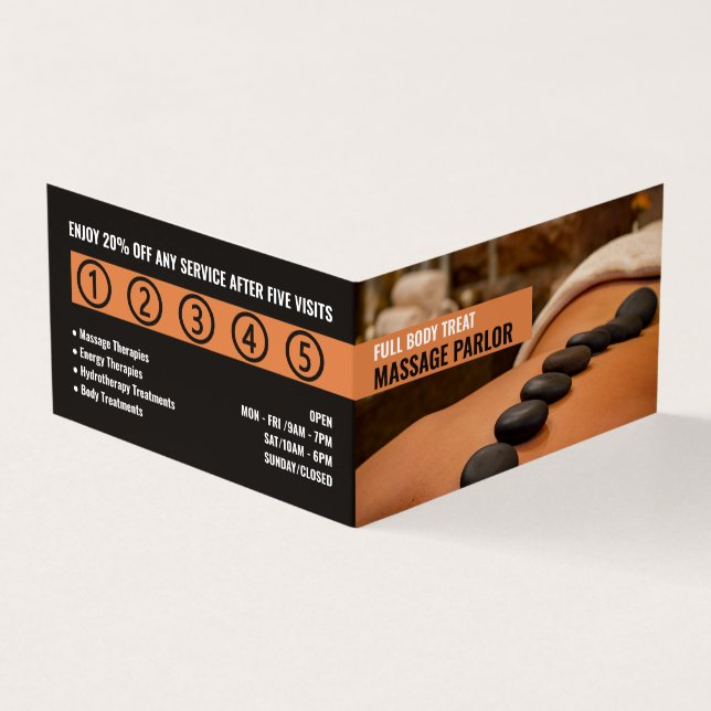 Hot Stone, Massage Therapist, Parlor Loyalty Business Card (Outside)