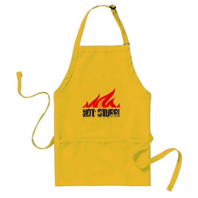Hot stuff adult BBQ apron with burning fire flames (Front)