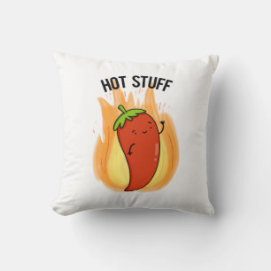 Hot Stuff Funny Red Hot Chili Pepper Pun  Throw Pillow