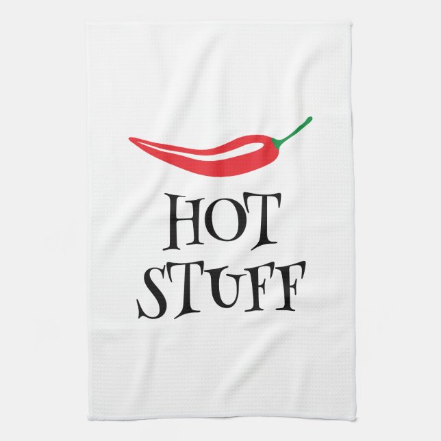 Hot Stuff funny spicy red cayenne chili pepper Kitchen Towel (Vertical)