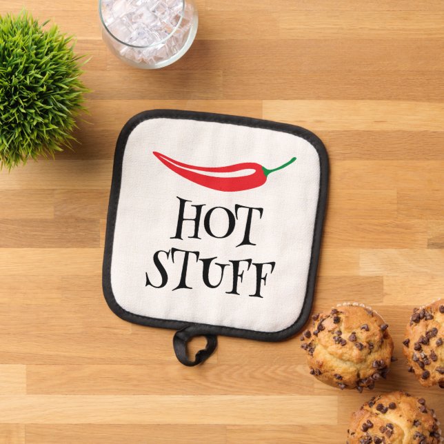 Hot Stuff funny spicy red cayenne chili pepper Pot Holder (Top Down)