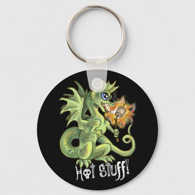 Hot Stuff! lil marshmellow roasting dragon Keychain (Front)