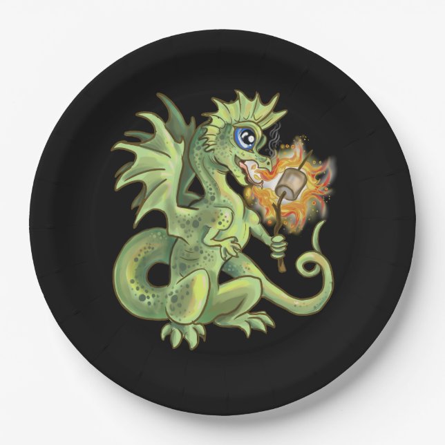 Hot Stuff! lil marshmellow roasting dragon  Paper Plate (Front)