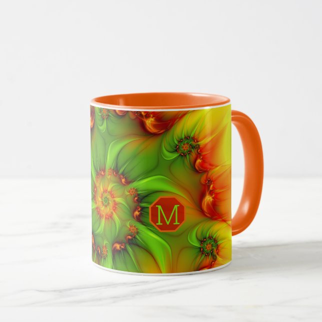 Hot Summer Abstract Colourful Fractal Art Monogram Mug (Front Right)