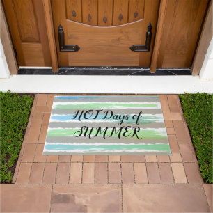 Hot Summer Blue Grey Green Watercolor Stripes Doormat