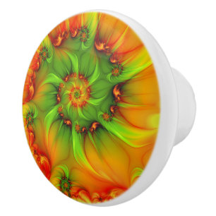Hot Summer Green Orange Abstract Colorful Fractal Ceramic Knob
