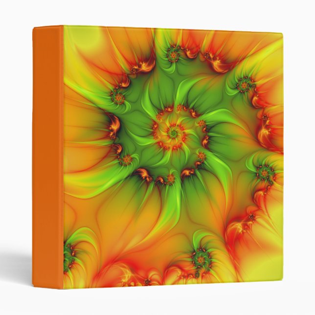 Hot Summer Green Orange Abstract Colourful Fractal Binder (Front/Spine)