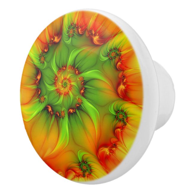 Hot Summer Green Orange Abstract Colourful Fractal Ceramic Knob (Right)