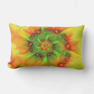 Hot Summer Green Orange Abstract Colourful Fractal Lumbar Pillow