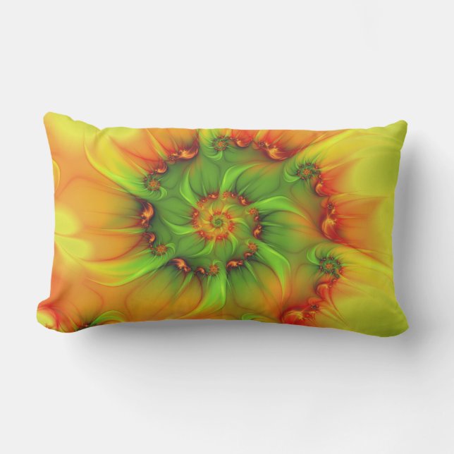 Hot Summer Green Orange Abstract Colourful Fractal Lumbar Pillow (Front)