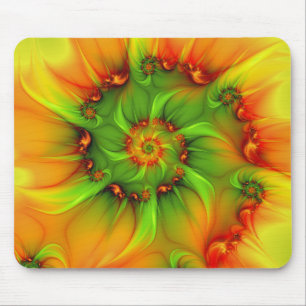 Hot Summer Green Orange Abstract Colourful Fractal Mouse Pad