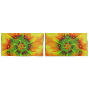 Hot Summer Green Orange Abstract Colourful Fractal Pillowcase