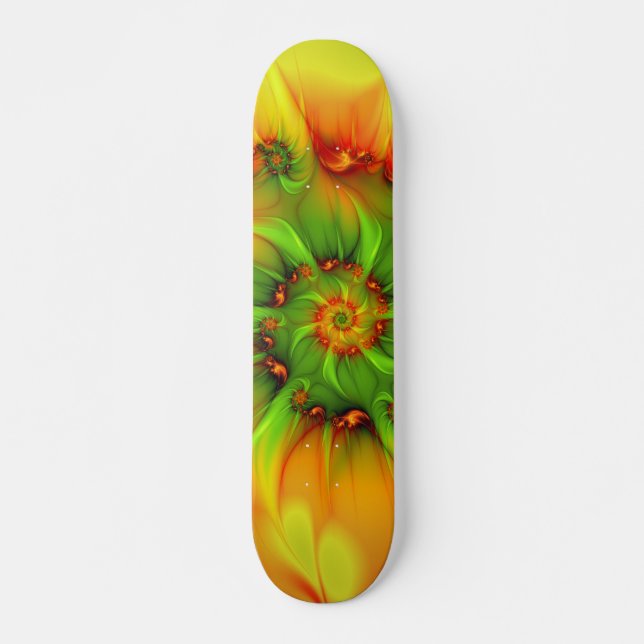 Hot Summer Green Orange Abstract Colourful Fractal Skateboard (Front)