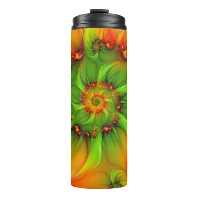 Hot Summer Green Orange Abstract Colourful Fractal Thermal Tumbler (Front)