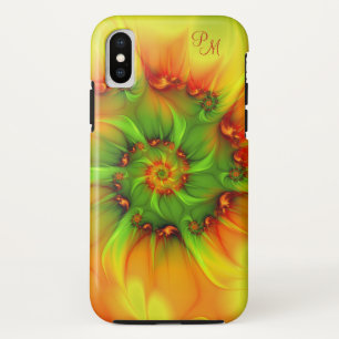 Hot Summer Green Orange Abstract Fractal Initials iPhone X Case