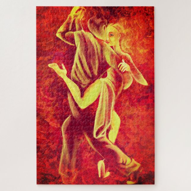 Hot Tango Dance Puzzle - Fire Couple Art Peinture (Vertical)