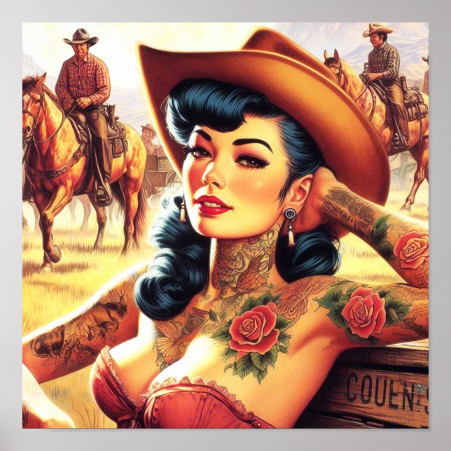 Hot Tattoo Cowgirl Poster (Front)
