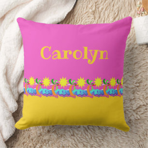 Hot Tropical Beach Frieze with your name Throw Pil Throw Pillow