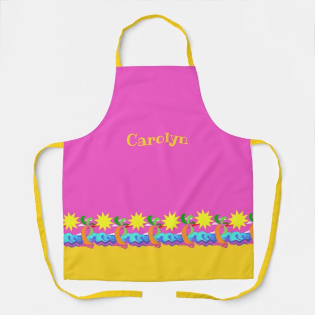 Hot tropical beach, pink and yellow, personalized  apron (Front)