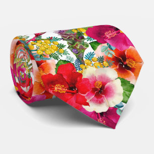 Hot Tropical Blooms Pattern Tie