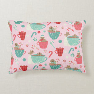 Hot Tub Gingerbread Cute Pink Hot Cocoa Pattern Accent Pillow