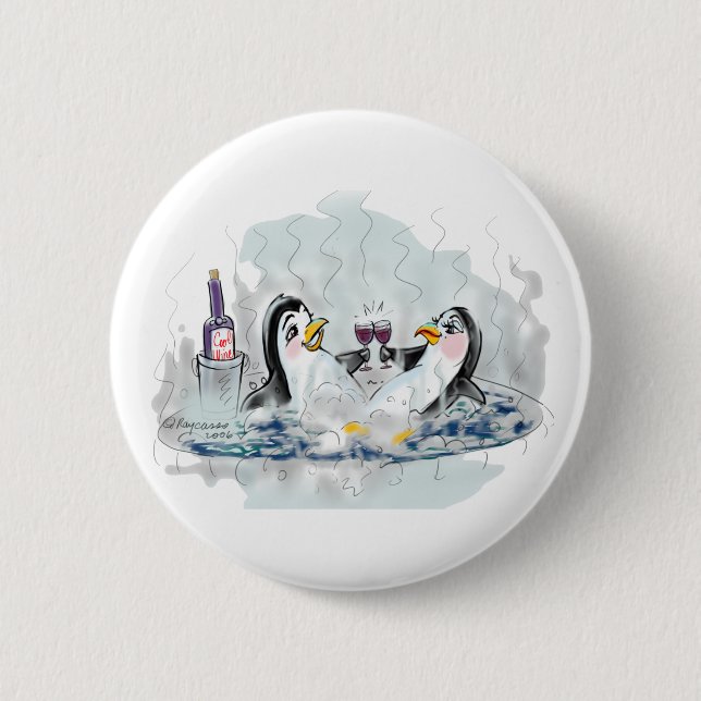 Hot Tub Penguin 2 Inch Round Button (Front)
