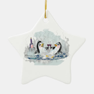 Hot Tub Penguins Ceramic Ornament
