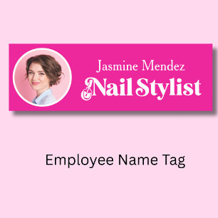 Hot Vibrant Pink Professional Nail Tech Photo  Name Tag