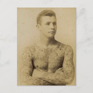 Hot Vintage Tattoo Man Postcard