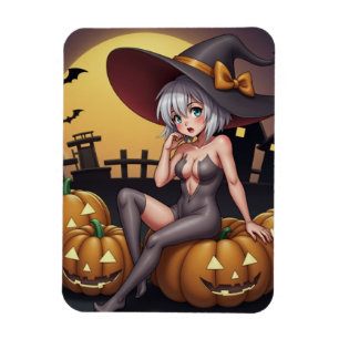 Hot Witch in Halloween Pumpkin Patch Magnet