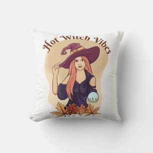 Hot Witch Vibes Ghost Funny Halloween Groovy Throw Pillow