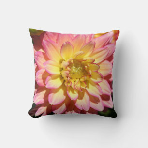 Hot yellow pink Dahlia Flower Throw Pillow