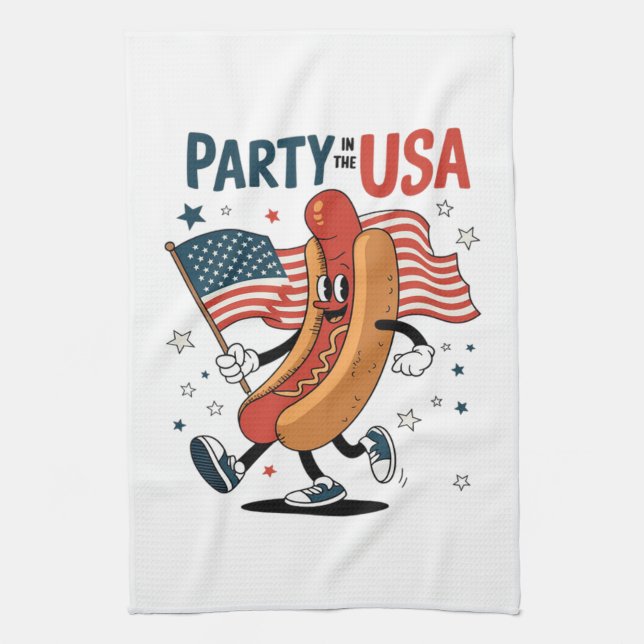 Hotdog 4th of July fireworks Independence Day Kitchen Towel (Vertical)