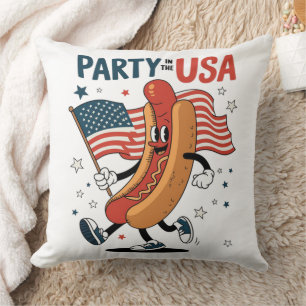 Hotdog 4th of July fireworks Independence Day Throw Pillow