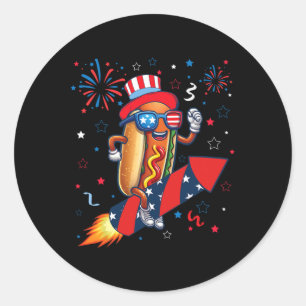 Hotdog 4th Of July Patriotic Rocket And Fireworks Classic Round Sticker