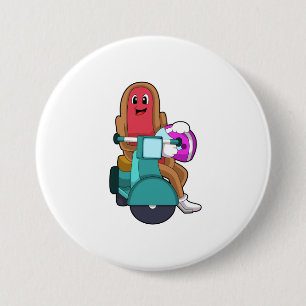 Hotdog as Biker with Scooter.PNG 3 Inch Round Button