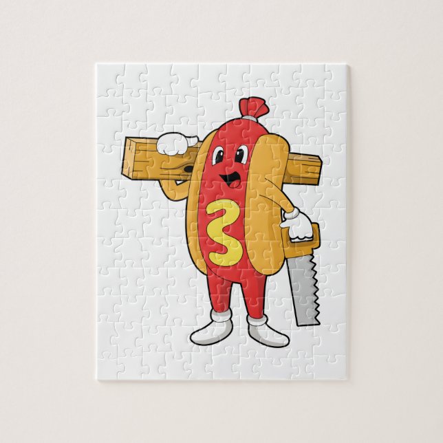 Hotdog as Carpenter with Saw & Wood Jigsaw Puzzle (Vertical)