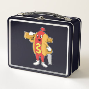Hotdog as Carpenter with Saw & Wood Metal Lunch Box