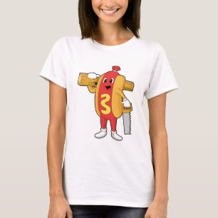Hotdog as Carpenter with Saw & Wood T-Shirt