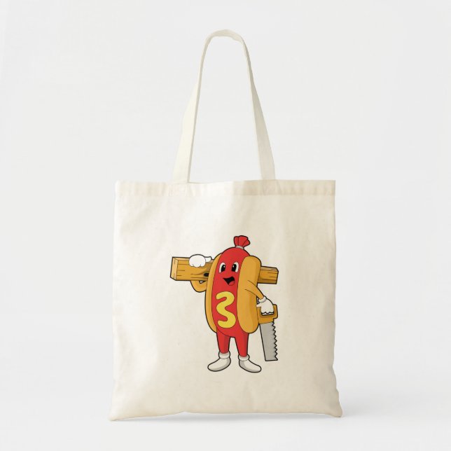 Hotdog as Carpenter with Saw & Wood Tote Bag (Front)
