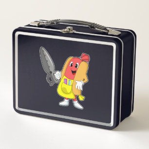 Hotdog as Hairdresser with Scissors Metal Lunch Box