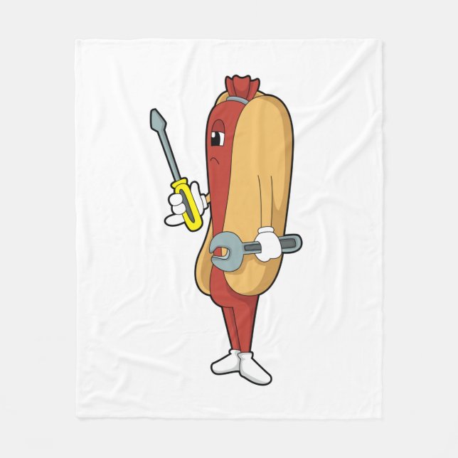 Hotdog as Mechanic with Tool Fleece Blanket (Front)