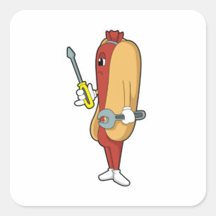 Hotdog as Mechanic with Tool Square Sticker