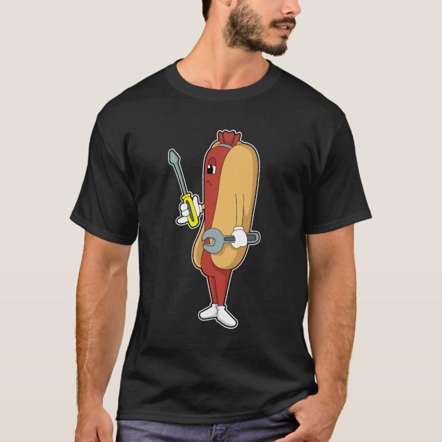 Hotdog as Mechanic with Tool T-Shirt (Front)
