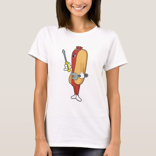 Hotdog as Mechanic with Tool T-Shirt (Front)