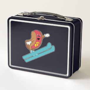 Hotdog as Ski jumper with Ski.PNG Metal Lunch Box