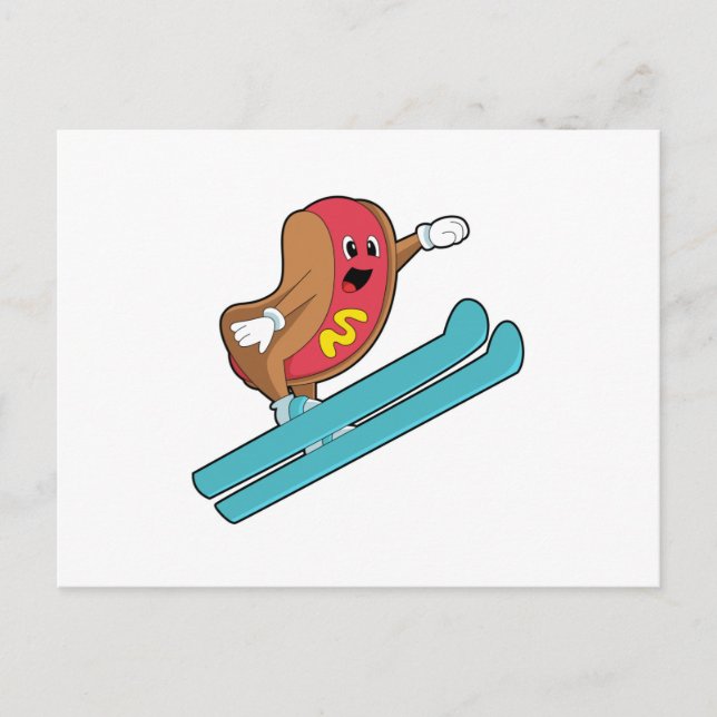 Hotdog as Ski jumper with Ski.PNG Postcard (Front)