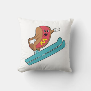 Hotdog as Ski jumper with Ski.PNG Throw Pillow