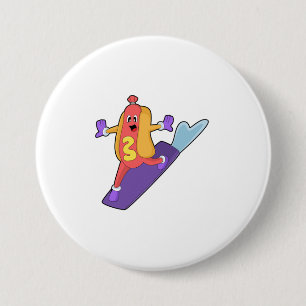 Hotdog as Snowboarder with Sonowboard 3 Inch Round Button